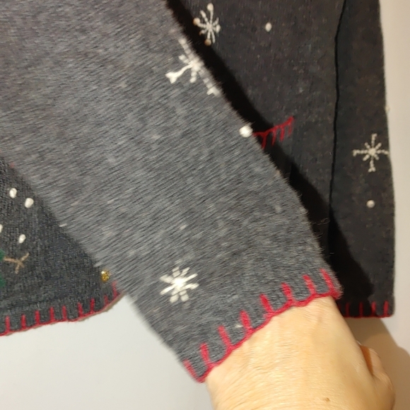 Karen Scott Not so Ugly Holiday Christmas‎ Sweater Cardigan Snowman Wool Gray S - Picture 7 of 8